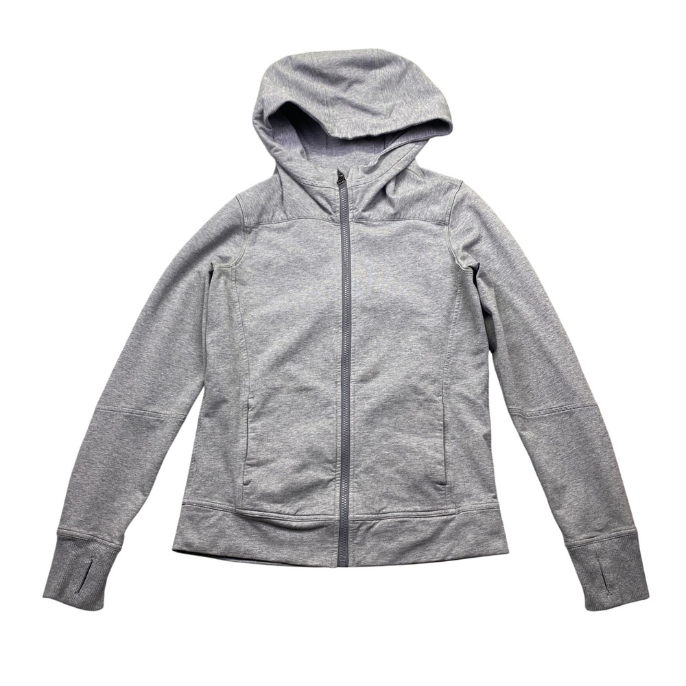 Lululemon Scuba Hoodie Full Zip Heathered Grey Size 2 Thumbholes Jacket Grunge